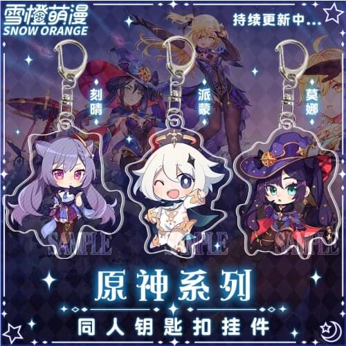 2021 New Game Anime Genshin Impact Keqing Mona Paimon Cartoon Bag Pendant Keychain Cute Transparent Acrylic Keyring Cosplay