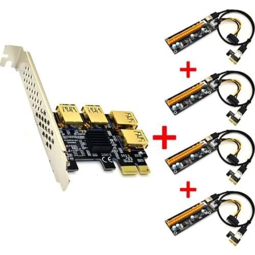 New 4 Ports PCIe Riser Adapter Board PCI-E 1x to 4 USB 3.0 PCI-E Rabbet GPU