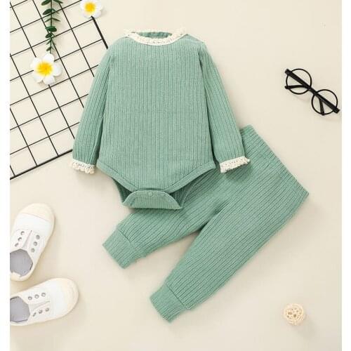 Newborn baby clothing baby girl suit 2021 new long-sleeved pit strip lace romper + trousers baby girl clothing suit 0-24M