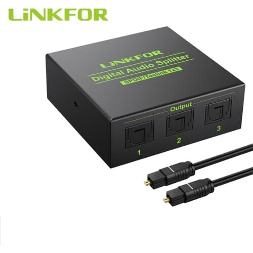 LiNKFOR 3 way Aluminum Alloy Spdif Toslink Optical Digital Audio Splitter 1x3 Optical Splitter 1 In 3 Out Support DTS AC3