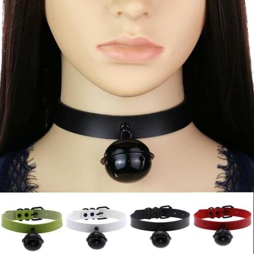 DIEZI Punk Black Bell Pendant Leather Bondage Goth Choker Necklace Women Gothic Necklace Jewelry Rock Sexy Harajuku Jewelry Gift