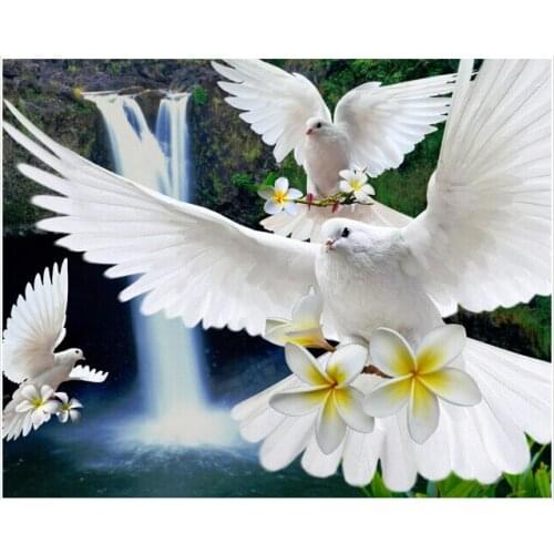 Carrying The Flowers White Pigeons Flying Through The air- Diy Diamond Painting Kits Square Drill Rhinestone Pasted Painting