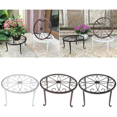 Classic Metal Art Plant Pot Stand Flowerpot Base Holder Rack Round Indoor Outdoor Home Decor 23x18x13cm