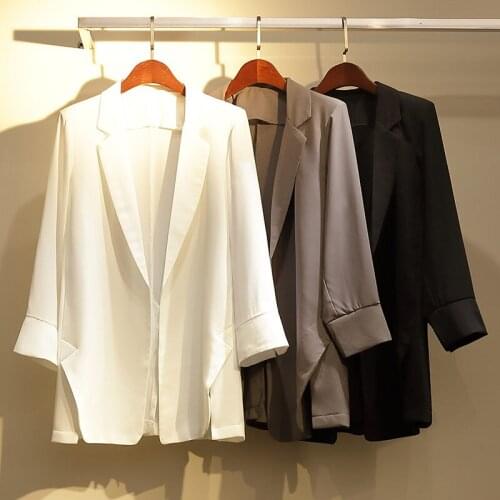 Plus Size Womens 2021 Spring New Loose Slim Chiffon Shirt Korean Suit Jacket Trend Solid Color Leisure Female Summer Tops zh077