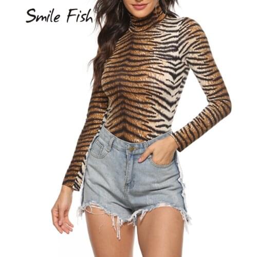 Sexy Bodycon Party Club Serpentine Printed Rompers Skinny Autumn Leopard Bodysuit Turtleneck Women Body Mujer Overalls GV058