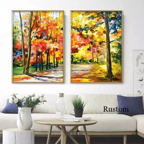 Nordic Abstract Landscape Canvas Painting Color Graffiti Tree Wall Art Poster Home Decoration Living Room Prints and Pictures