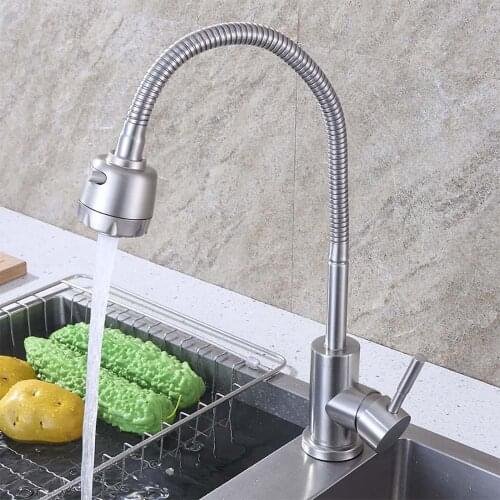 304 Stainless Steel Hot and Cold Water Mixer 360° Rotatable Flexible Deck Mounted Sink Basin Tap Kitchen Faucet