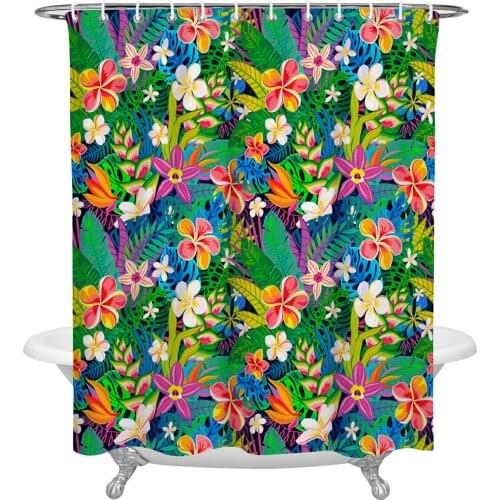 Tropical Plants Frangipani Palm Leaves Shower Curtain Home Decoration Bathroom Item Bathroom Waterproof Shower Curtain