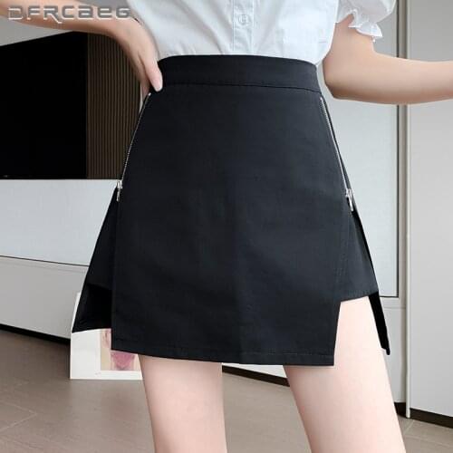 White Side Zipper Women Skirts Shorts Summer 2021 Casual High Waist Suit Fabric Short A-Line Skirt Female