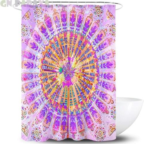 Indian Mandala pink macrame flower Bath Curtains vintage Waterproof Polyester Fabric retro shower curtain hooks bohemian decor