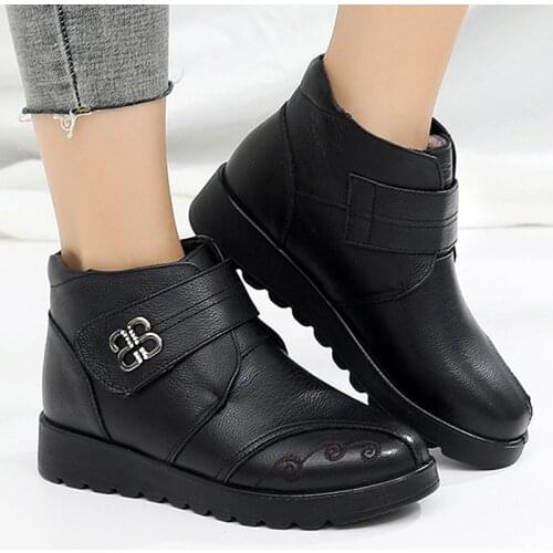 High quality Womens boots genuine leather Hook loop Soft Comfortable Thick bottom Non-slip Wear-resistant Platform shoes women
