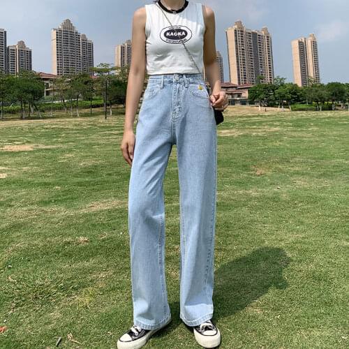 High Waist WomenS Jeans Design Trend 2020 Autumn And Winter Letter Print Striped Loose Straight-Leg WomenS Jeans