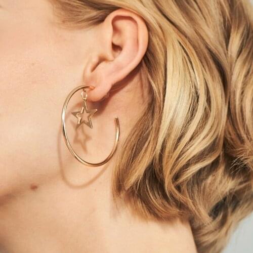 Geometry Drop Earring Women Star Big Stud Earrings European Yellow Gold Color Lovers Trendy Jewelry Kolczyki Pendientes