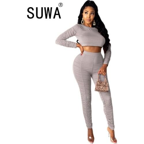 Autumn Soft Streetwear Tracksuit Women Sets 2 Piece Outfits Long Sleeve Crop Top T-shirt + High Waist Pencil Pants Trousers