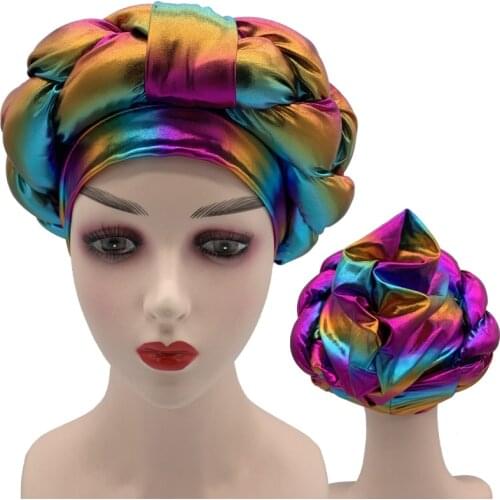 2021 Already Made African Auto Gele Headtie Lastest Muslim Turban Caps for Women Braids Female Head Wraps Bonnet Nigerian Gele