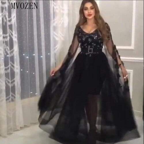 Vestidos Black Evening Dresses Long Full Sleeves Ball Gowns Floor Length Formal Evening Dress Party Gowns Robe de soiree