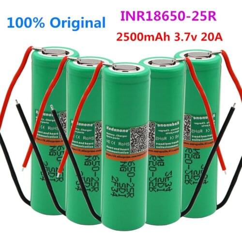 10pcs 100% Original INR18650-25R 2500mAh Brand For 18650 Li-Ion battery 2500mAh Rechargeable battery 3.6V INR18650 25R+DIY wire