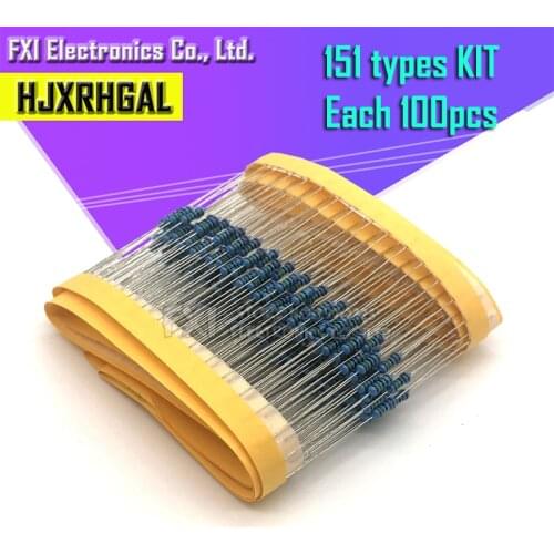 151Species Each 100pcs =15100pcs 1/4W 1R~4M7 1% Metal film resistor 100R 220R 1K 10K 22K 47K 100K 1K5 2K2 4K7 ohm resistance