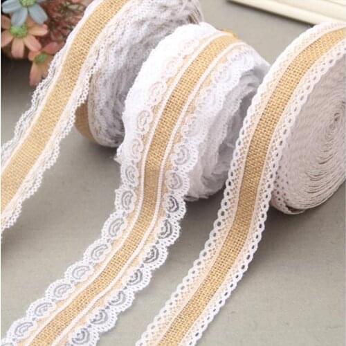 2Meter/Pcs Width 2.5cm Jute Burlap Rolls Hessian Ribbon With Lace Vintage Rustic Christmas ribbon Ornament Burlap Wedding Decor