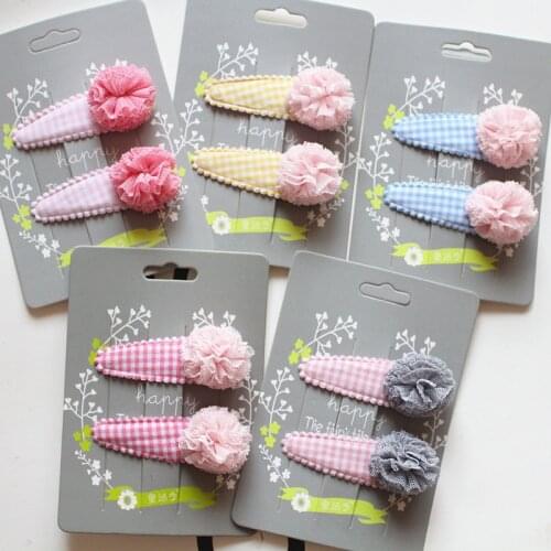 2pcs/lot Resale Plaid BB Hair Clip Modish Girls Cute Roll Hairpin Girls Gauze Hair Barrettes Cheap Kids Small Size Headwear Pair