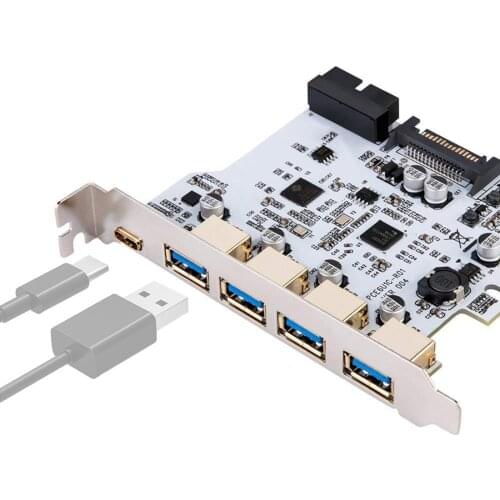 4-port USB 3.0 Type-C Front Riser Card 19PIN Expansion Card Dual Core Gold Plated Connector for WINXP WIN7 WIN8 WIN10、LINUX