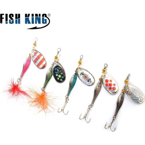 5PCS lure Rotating Sequins Perch hard lure 7.5cm-5.6G Long Cast Spinner Bait Fish Metal Lures With Treble Hook Fishing Lure
