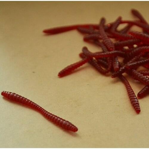 50PCS Lifelike Silicone Red Worm Soft Lures Earthworm Artificial Rubber Baits Shrimp Flavor Additive Bass Carp Tackle