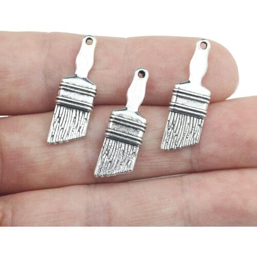 High Quality 8 Pieces/Lot 27mm*9mm Antique Silver Plated Tool Brush Charms