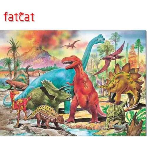 FATCAT Diamond Embroidery Colorful Dinosaurs Needlework 5D DIY Diamond Painting Animals Full Square Rhinestone Mosaic kits AE121