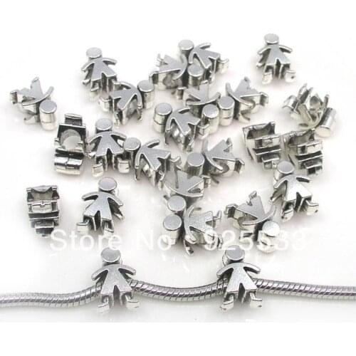 Free shipping 50pcs/lot big hole boy shape metal beads fit European bracelet jewelry DIY