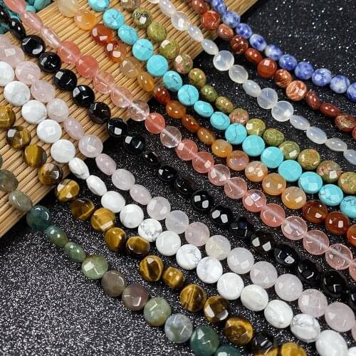 Natural Stone Oblate Agates Faceted Tiger Eye Green Aventurine Beads for Jewelry Making Bracelet Necklace Women Gift Size 8x8mm