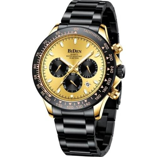 BIDEN Luxury Mens Watches Sports Chronograph Waterproof analog 24 Hour Date Quartz Watch Men Full Steel Wrist Watches Clock