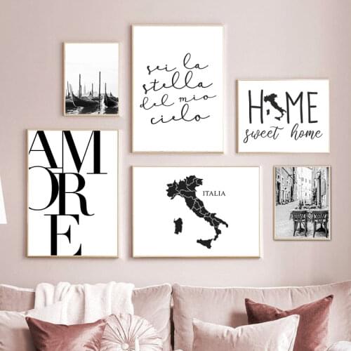 Black and White Italy Outdoor Cafe Vintage Photography Poster Canvas Painting Sidewalk Coffee Shop Prints Wall Picture Decor