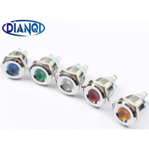 LED Metal Indicator light 16mm waterproof Signal lamp LIGHT 3V 6V 12V 24V 220v screw connect red yellow blue white 16ZSD.A.L