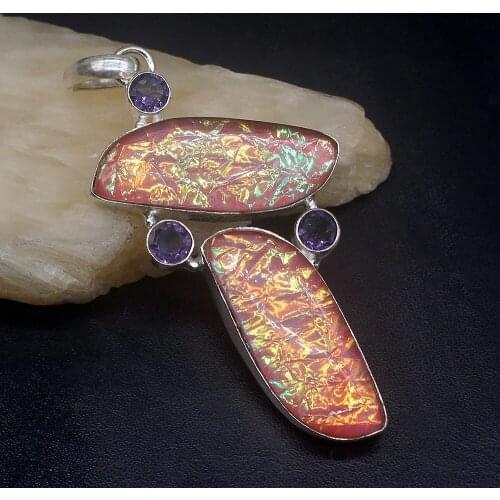 Gemstonefactory Jewelry Big Promotion 925 Silver Dichroic Glass Purple Amethyst Magic Women Ladies Gifts Necklace Pendant 0832