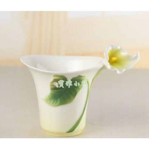 Ceramic Calla Flower Bone China Coffee Cup Porcelain Colored Enamel Coffee Mug