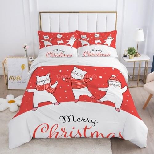 Cartoon Cats Bedding Set Cute 3d Duvet Cover Set Comforter Bed Linen Twin Queen King Single Size Fashion Luxury Merry Christmas