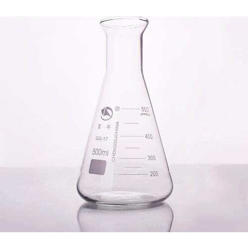 Conical flask,Wide spout with graduations,Capacity 500ml,Erlenmeyer flask with normal neck