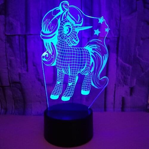 Colorful Cute Unicorn 3D illusion Night Lights Touch Table Lamp Cartoon Horse Desktop Bedroom Decor Lighting with Remote Control