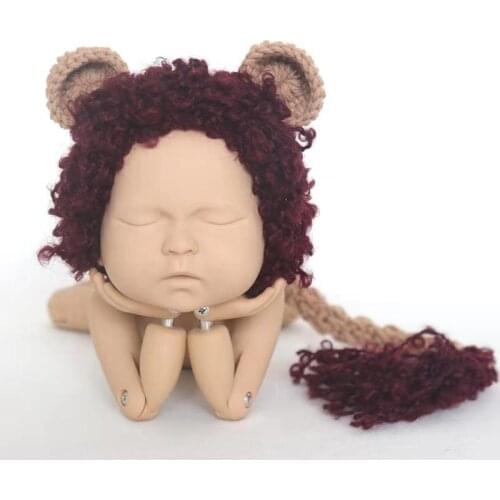 Crochet Newborn Bonnet Photo Props Baby Photography Hat Knitted Cute Lion Hat Hand Knitted Animal Bonnet Infant Baby Photo Props