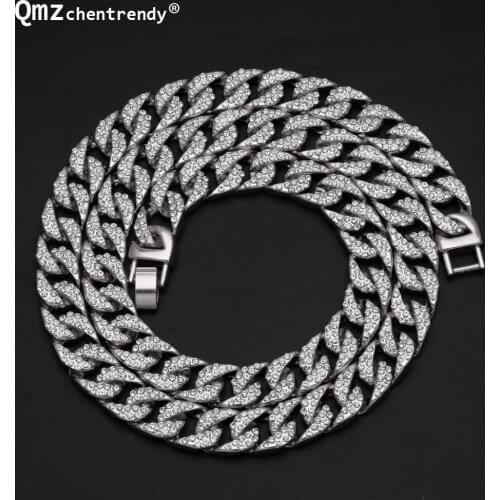 Hip hop Miami Cuban Heavy Necklace Bling Iced Out Fully Diamante Rhinestone Necklaces Cool Jewelry Hipster Men Chain Necklaces