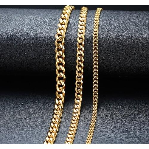 ZORCVENS Men Simple Stainless Steel Cuban Link Chain Necklaces for Male Jewelry Solid Gold Black Tone Gifts Miami Curb Chain