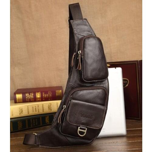 Mens Crossbody Bags Real Cow Leather Chest Bags Leather Crossbody Bages Retro Mens Zip Pocket Short Travel Bag Soft Leather