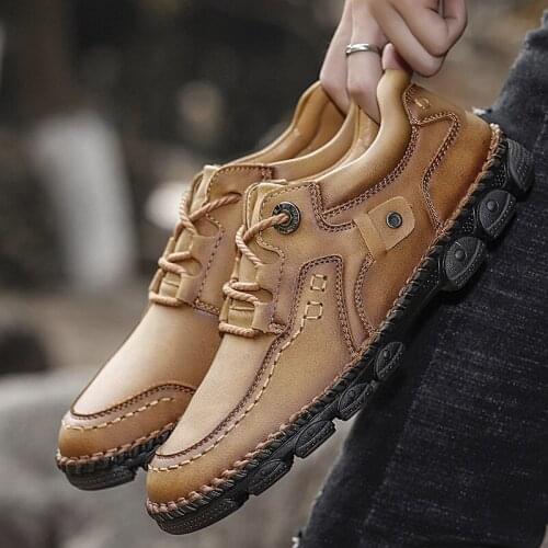 Size 38-48 Fashion Handmade Brand Genuine Leather Men Flats Soft Leather Men Male Moccasins High Quality Men Shoes Casual