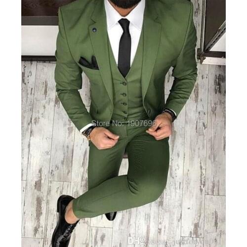 Army Green Slim Fit Men Suits for Wedding Groom Tuxedo Notched Lapel 3 Piece Male Set Jacket with Pants Vest Fashion Style