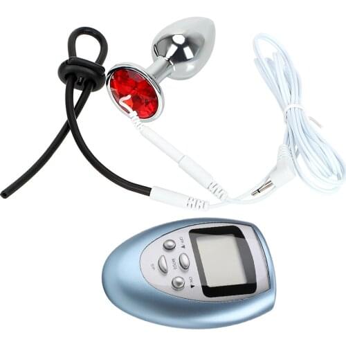 IKOKY Electric Shock Set Anal Plug & Cock Ring Electrical Climax Penis Stimulator Medical Themed Toys Sex Toys For Men