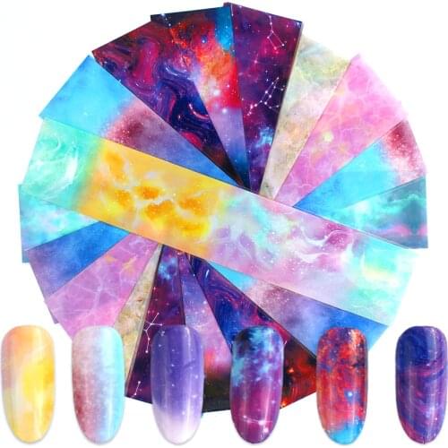 10pcs/set Nail Art Foil Stickers Transfer Paper Starry Sky Retro Adhesive Decals for Manicure Wrap Slider Tape Nail Art 2019