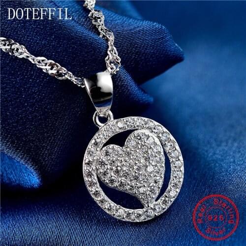 Heart Necklace 925 Silver Women Brand Necklace 100% Sterling Silver Round Pendant Necklace Fashion Jewelry