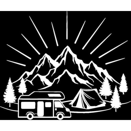 Camping Tent Travel Mountains Landscape Fashion Car-Styling Stickers Decals PVC Vinyl Window Windshield Accessories Black/Silver