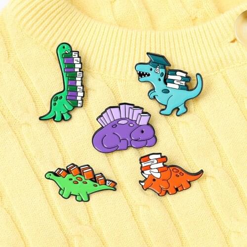Lovely dinosaur book doctor Enamel Brooch Brachiosaurus Tyrannosaurus Rex Stegosaurus Triceratops Cartoon Lapel Pin Fun Badge